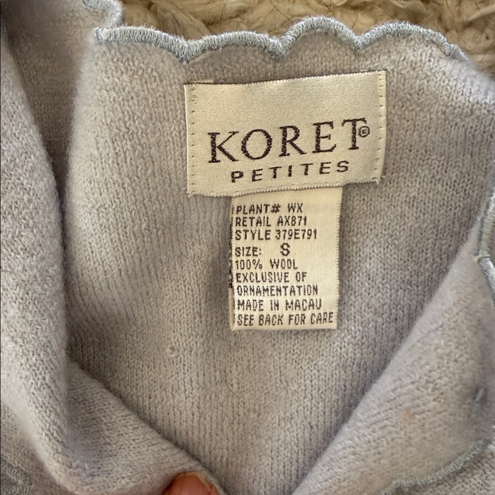 Koret Pale Blue Embroidered Scallop-Edge Cardigan NWT deadstock size 8 vintage - Picture 3 of 11